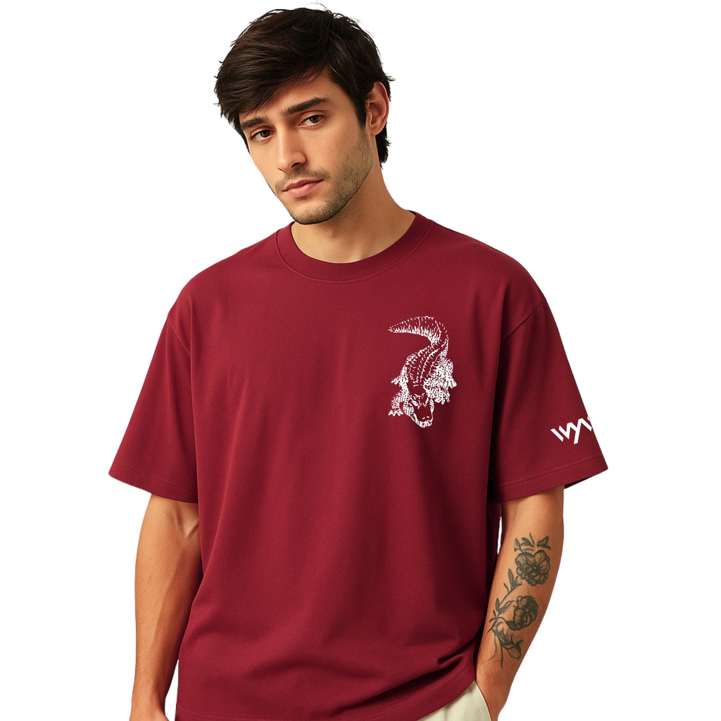 WHT YOU WEAR Crocodile Oversize Back Printed Round Neck T-Shirt for Men