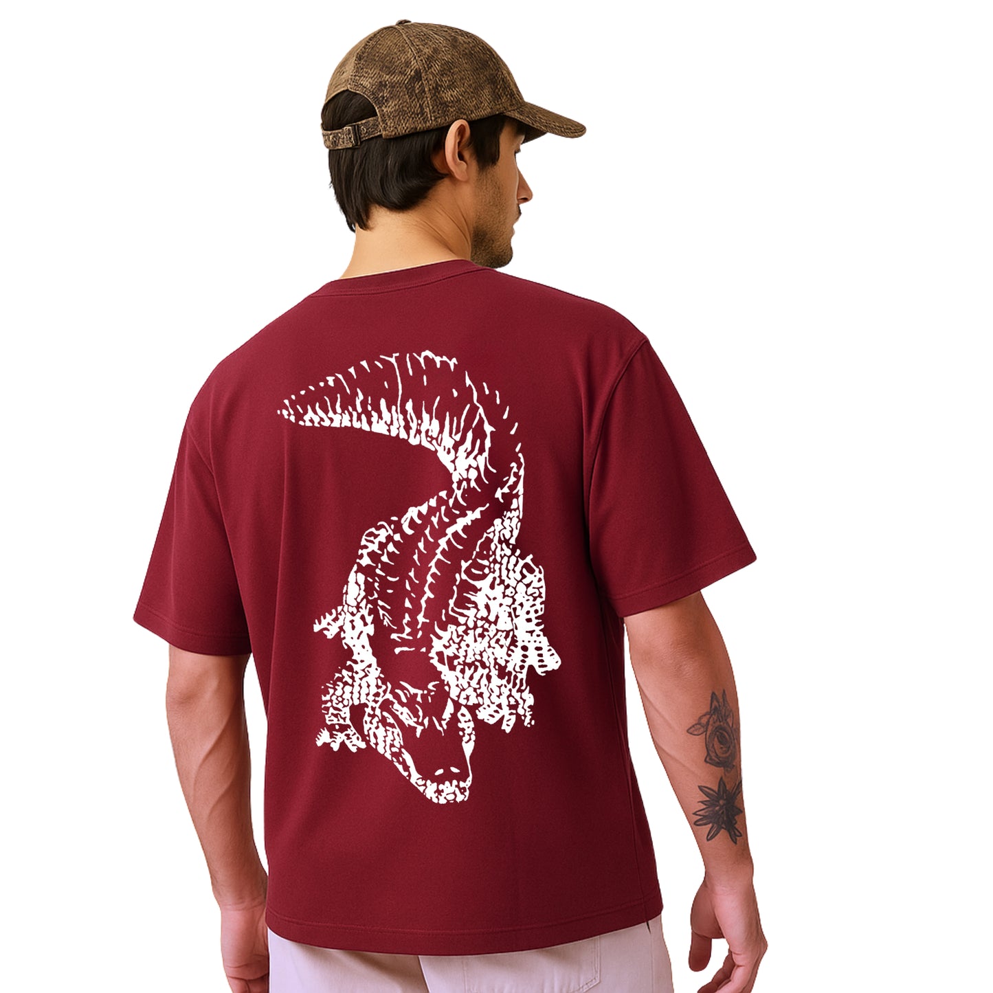 WHT YOU WEAR Crocodile Oversize Back Printed Round Neck T-Shirt for Men