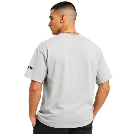 WHT YOU WEAR Solid Oversize Round Neck Grey T-Shirt for Men