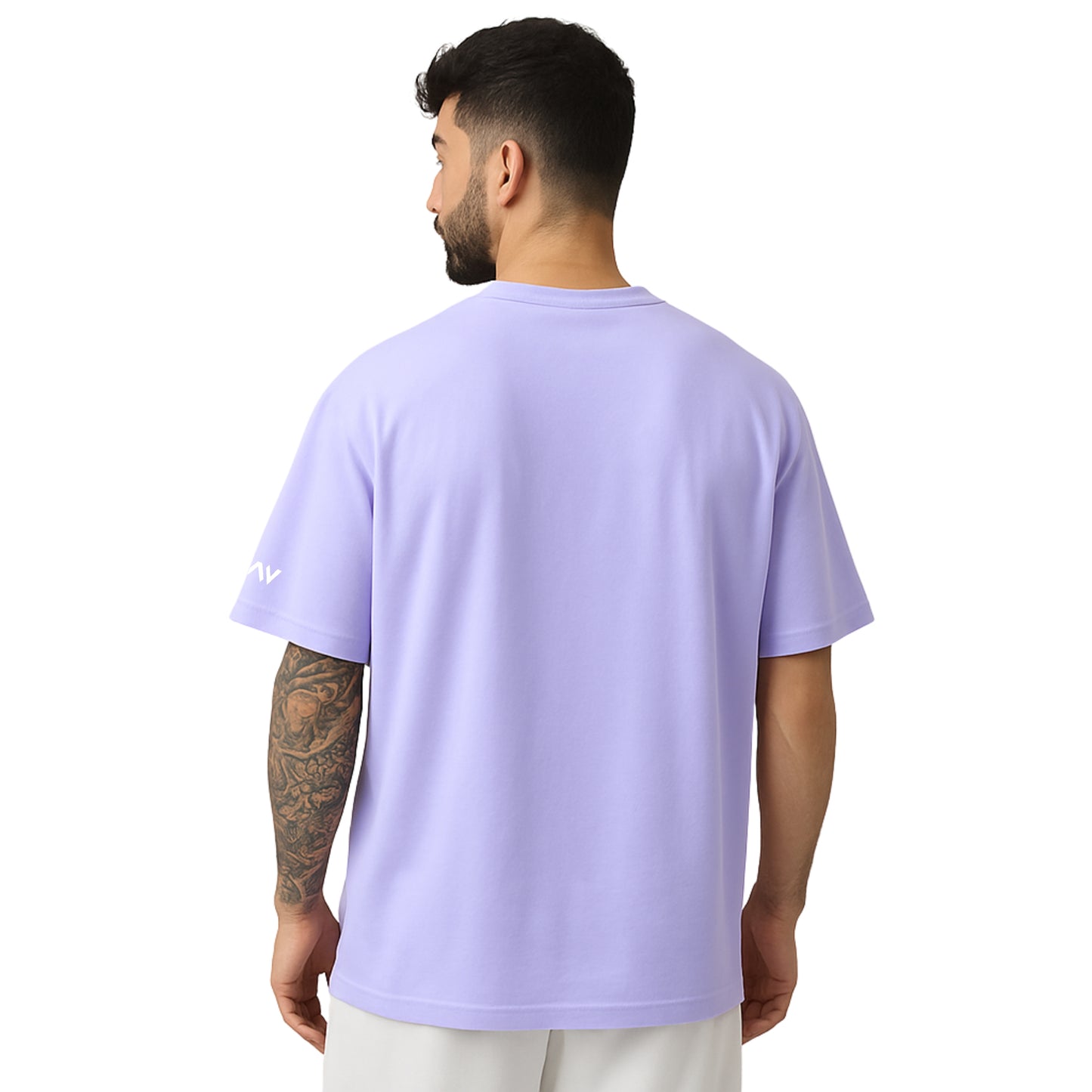 WHT YOU WEAR Solid Oversize Round Neck Lavender T-Shirt for Men