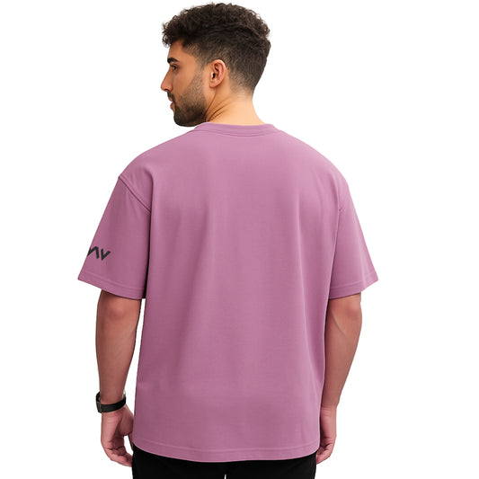 WHT YOU WEAR Solid Oversize Round Neck Pink T-Shirt for Men