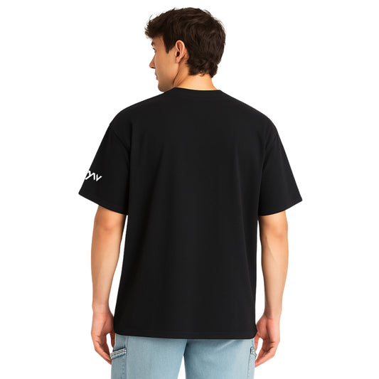 WHT YOU WEAR Solid Oversize Round Neck Black T-Shirt for Men