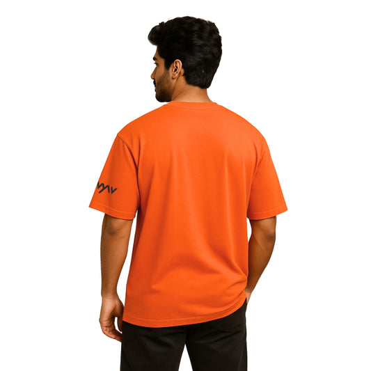 WHT YOU WEAR Solid Oversize Round Neck Orange T-Shirt for Men