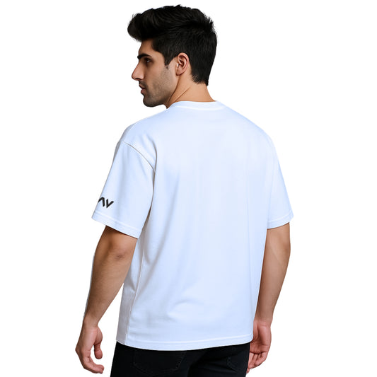 WHT YOU WEAR Solid Oversize Round Neck white T-Shirt for Men