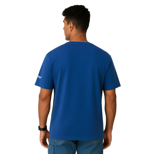 WHT YOU WEAR Solid Oversize Round Neck Blue T-Shirt for Men