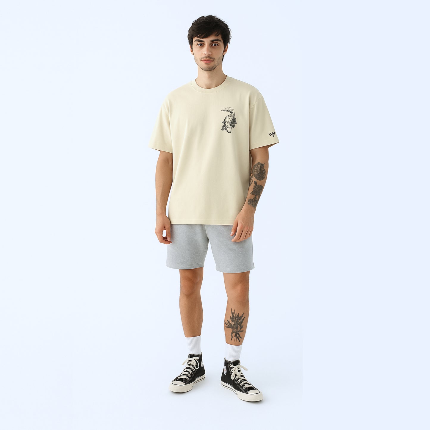 WHT YOU WEAR Crocodile Oversize Back Printed Round Neck T-Shirt for Men