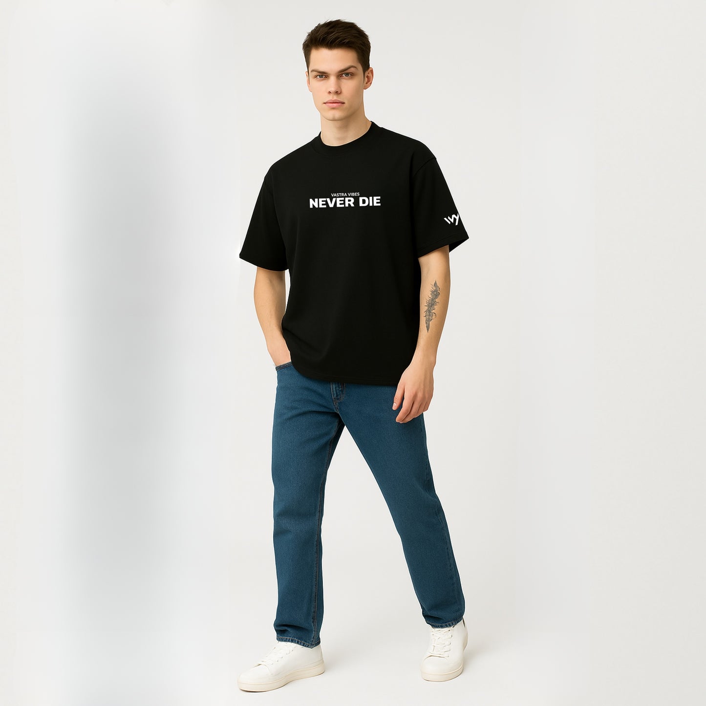 WHT YOU WEAR Oversized T-Shirt with The Wild Ones Never Die Statement Graphic Oversized T-Shirt for Men, Black, Short Sleeve