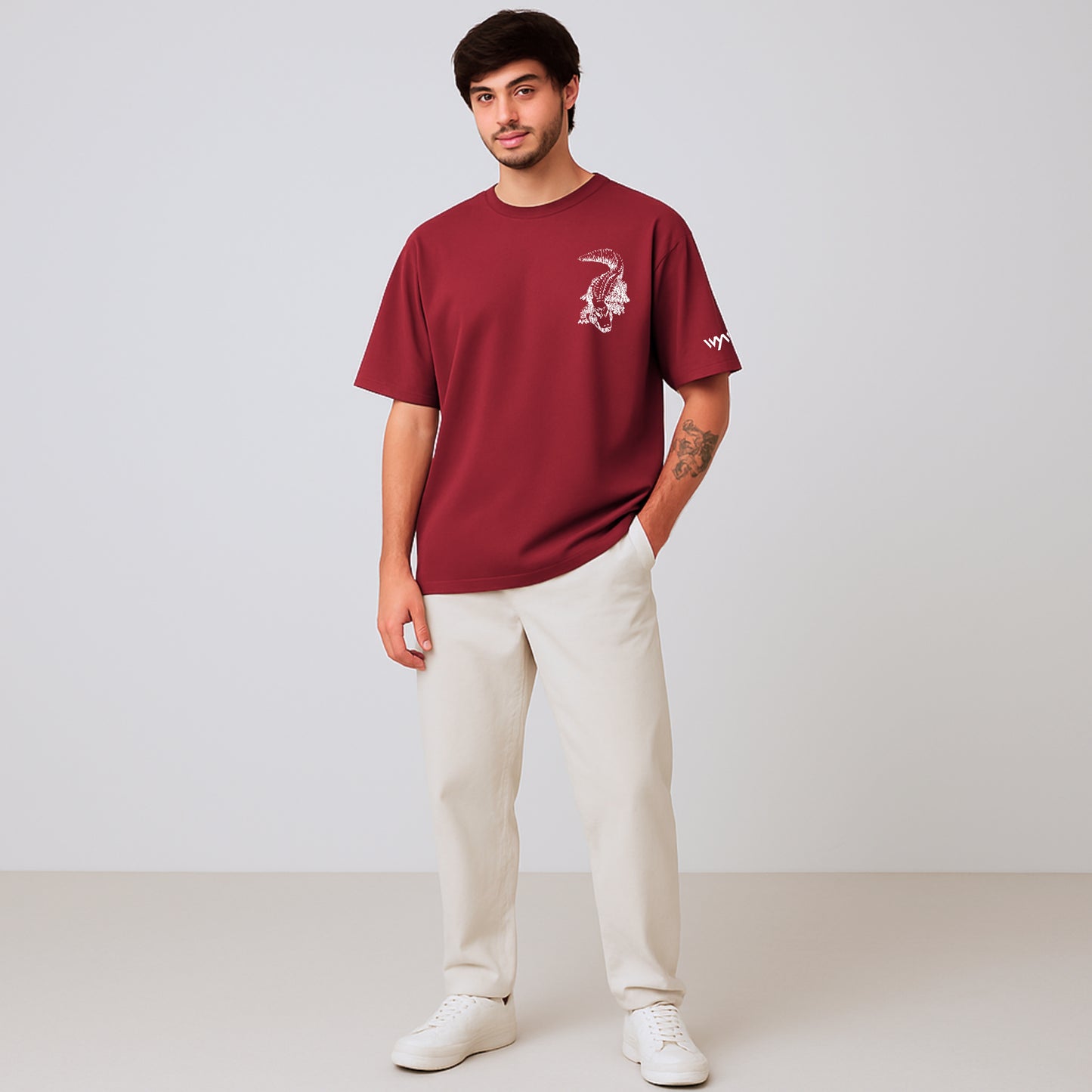 WHT YOU WEAR Crocodile Oversize Back Printed Round Neck T-Shirt for Men