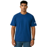 WHT YOU WEAR Solid Oversize Round Neck Blue T-Shirt for Men