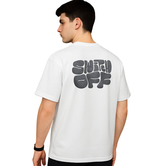WHT YOU WEAR Switch Off Bubble Text Graphic Oversized T-Shirt for Men