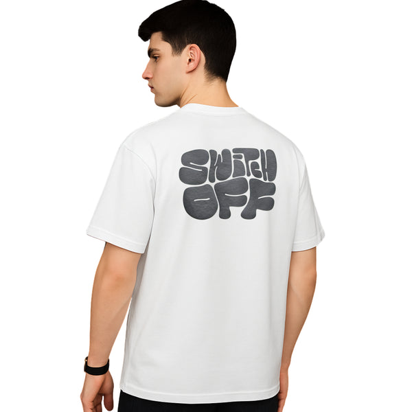 WHT YOU WEAR Switch Off Bubble Text Graphic Oversized T-Shirt for Men