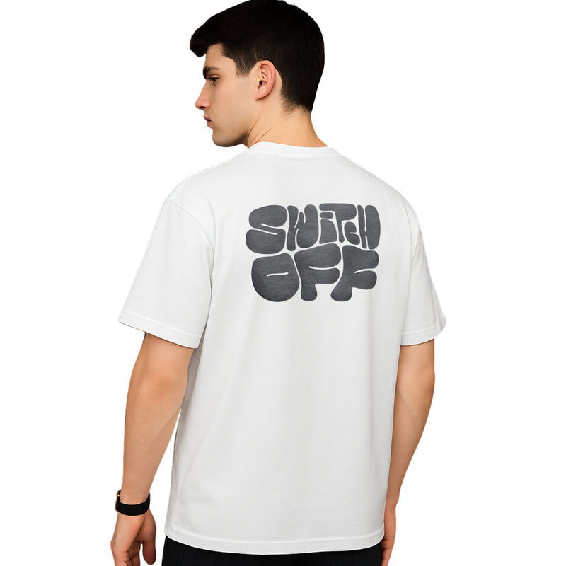 WHT YOU WEAR Switch Off Bubble Text Graphic Oversized T-Shirt for Men