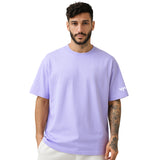 WHT YOU WEAR Solid Oversize Round Neck Lavender T-Shirt for Men