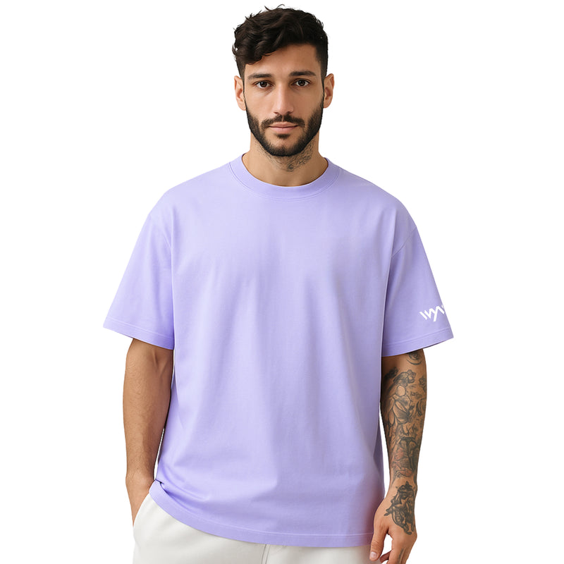 WHT YOU WEAR Solid Oversize Round Neck Lavender T-Shirt for Men