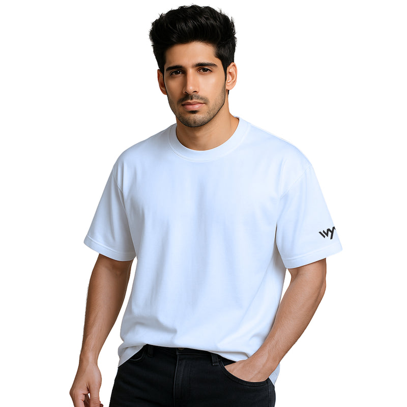 WHT YOU WEAR Solid Oversize Round Neck white T-Shirt for Men