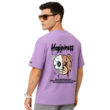 WHT YOU WEAR Happiness Bear Split Skull Graphic Oversized T-Shirt for Men