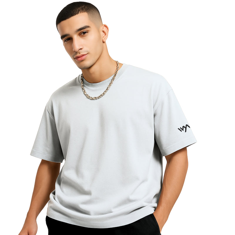 WHT YOU WEAR Solid Oversize Round Neck Grey T-Shirt for Men