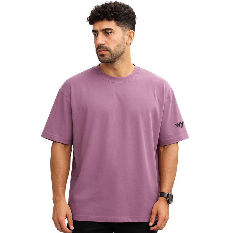 WHT YOU WEAR Solid Oversize Round Neck Pink T-Shirt for Men
