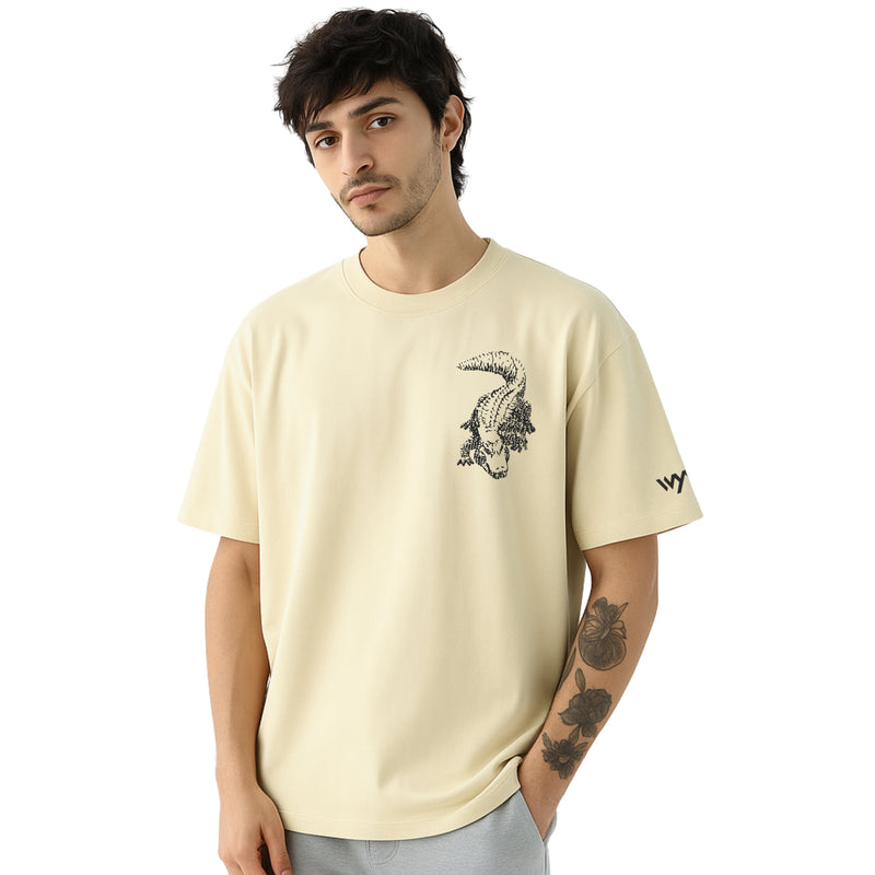 WHT YOU WEAR Crocodile Oversize Back Printed Round Neck T-Shirt for Men