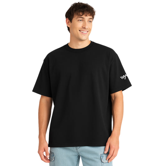 WHT YOU WEAR Solid Oversize Round Neck Black T-Shirt for Men