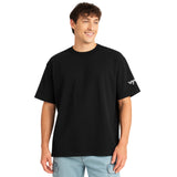 WHT YOU WEAR Solid Oversize Round Neck Black T-Shirt for Men