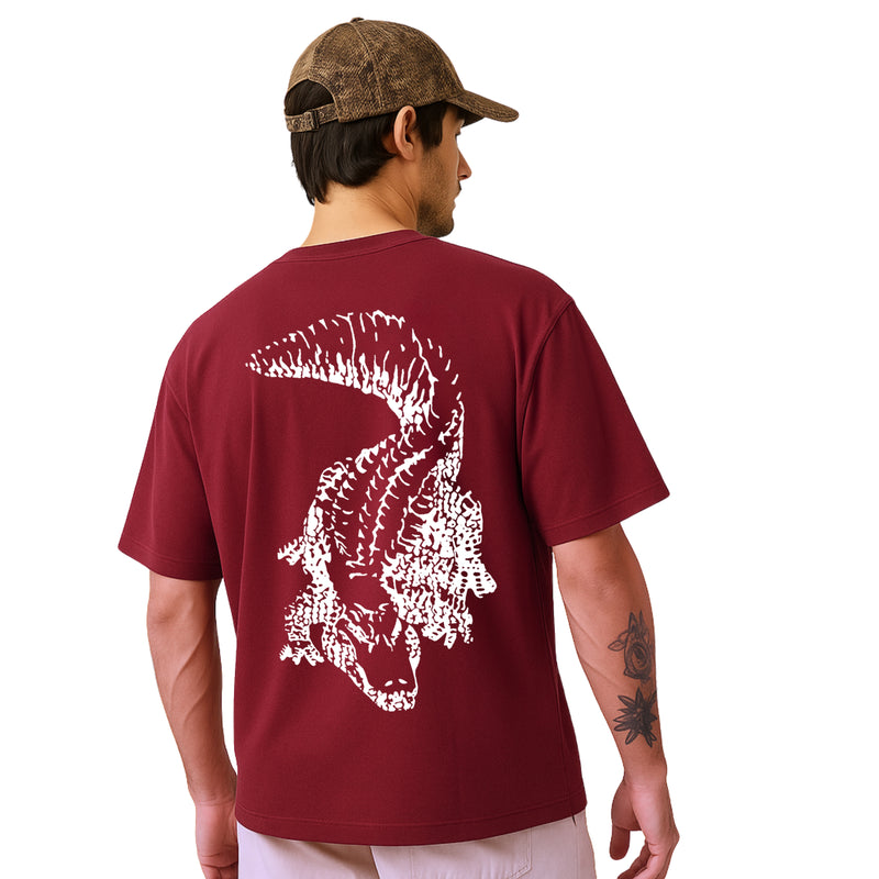 WHT YOU WEAR Crocodile Oversize Back Printed Round Neck T-Shirt for Men