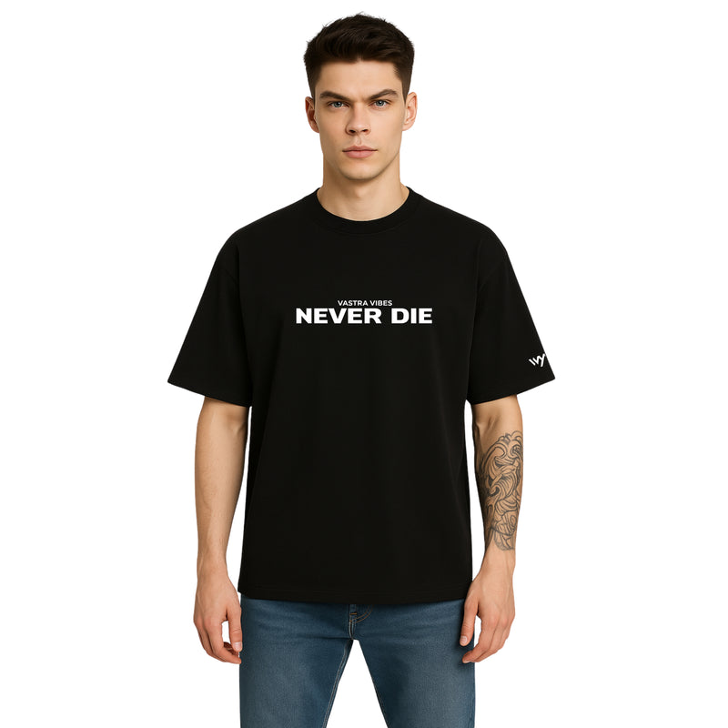 WHT YOU WEAR Oversized T-Shirt with The Wild Ones Never Die Statement Graphic Oversized T-Shirt for Men, Black, Short Sleeve