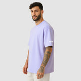 WHT YOU WEAR Solid Oversize Round Neck Lavender T-Shirt for Men