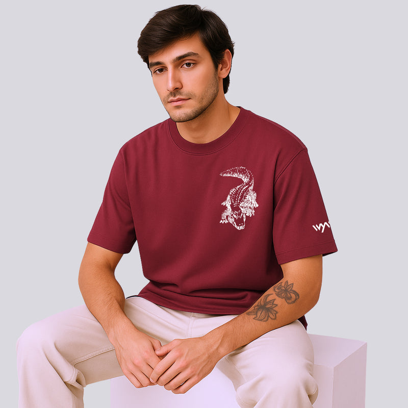WHT YOU WEAR Crocodile Oversize Back Printed Round Neck T-Shirt for Men
