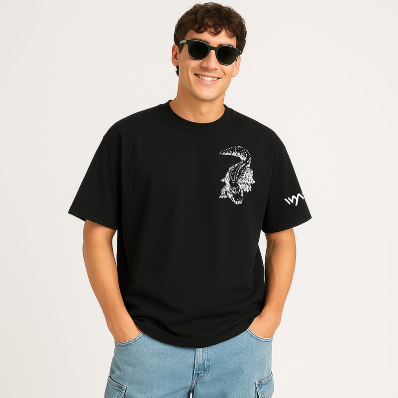 WHT YOU WEAR Crocodile Oversize Back Printed Round Neck T-Shirt for Men