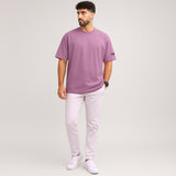 WHT YOU WEAR Solid Oversize Round Neck Pink T-Shirt for Men
