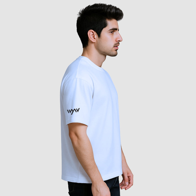 WHT YOU WEAR Solid Oversize Round Neck white T-Shirt for Men