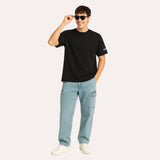 WHT YOU WEAR Solid Oversize Round Neck Black T-Shirt for Men