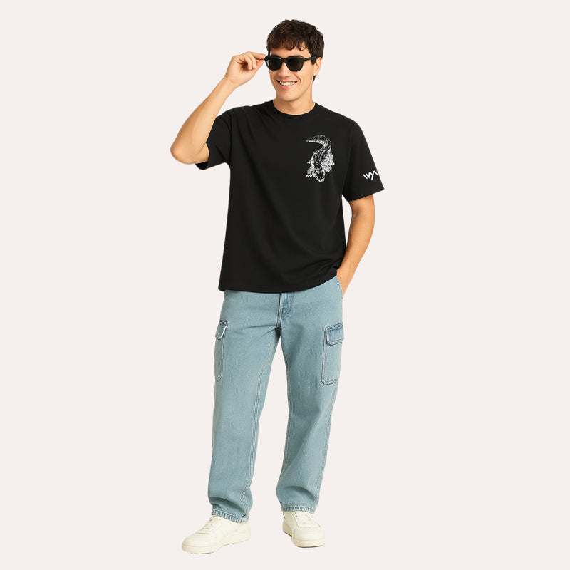 WHT YOU WEAR Crocodile Oversize Back Printed Round Neck T-Shirt for Men