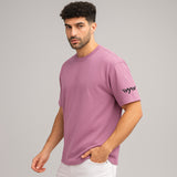 WHT YOU WEAR Solid Oversize Round Neck Pink T-Shirt for Men