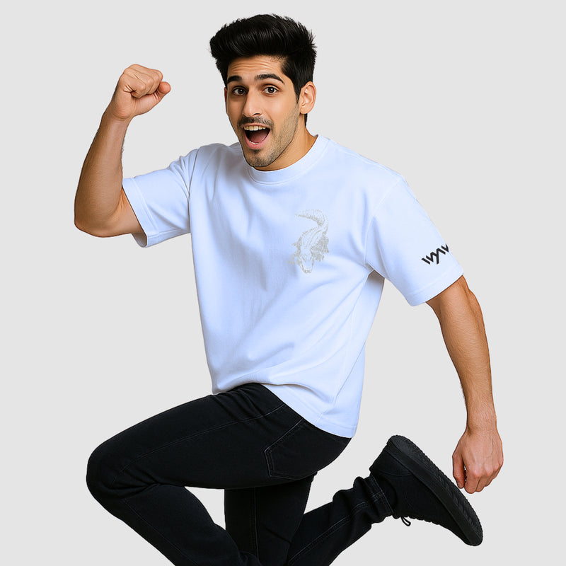 WHT YOU WEAR Crocodile Oversize Back Printed Round Neck T-Shirt for Men