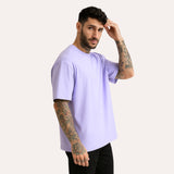 WHT YOU WEAR Solid Oversize Round Neck Lavender T-Shirt for Men