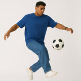 WHT YOU WEAR Solid Oversize Round Neck Blue T-Shirt for Men