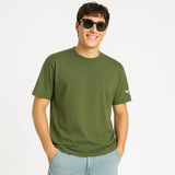 WHT YOU WEAR Solid Oversize Round Neck Olive T-Shirt for Men