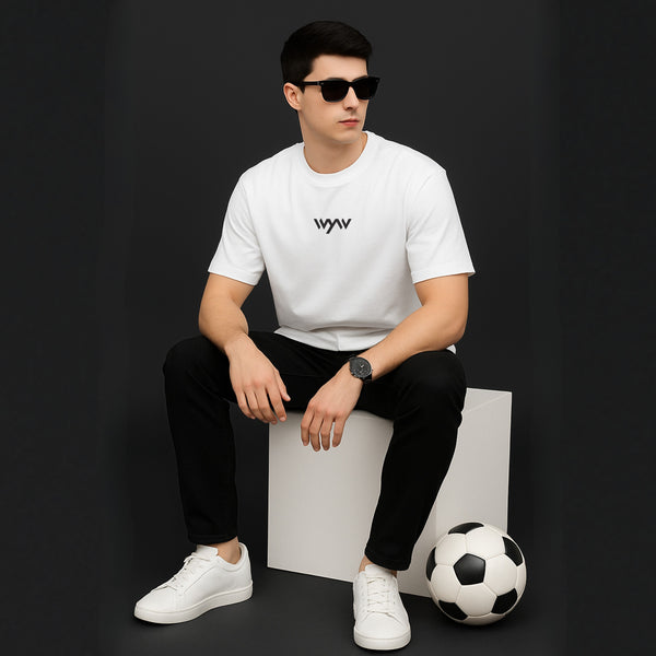 WHT YOU WEAR Switch Off Bubble Text Graphic Oversized T-Shirt for Men