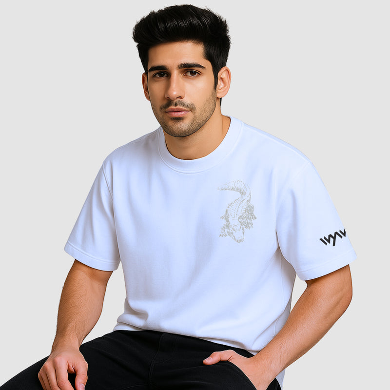 WHT YOU WEAR Crocodile Oversize Back Printed Round Neck T-Shirt for Men