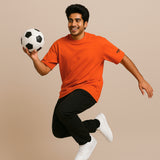 WHT YOU WEAR Solid Oversize Round Neck Orange T-Shirt for Men