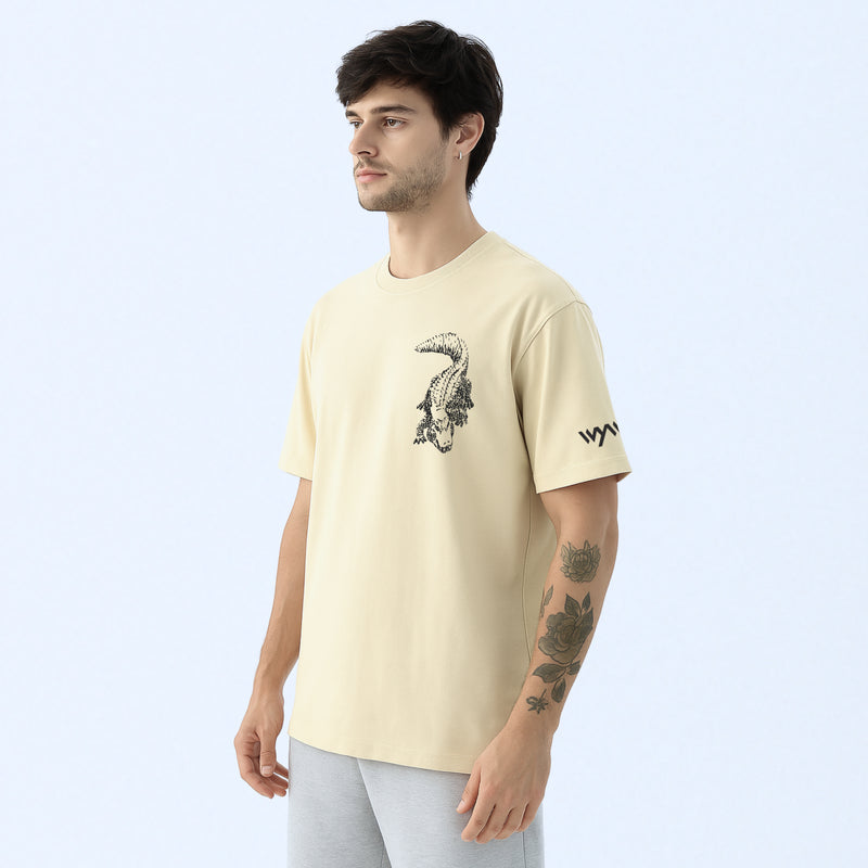 WHT YOU WEAR Crocodile Oversize Back Printed Round Neck T-Shirt for Men