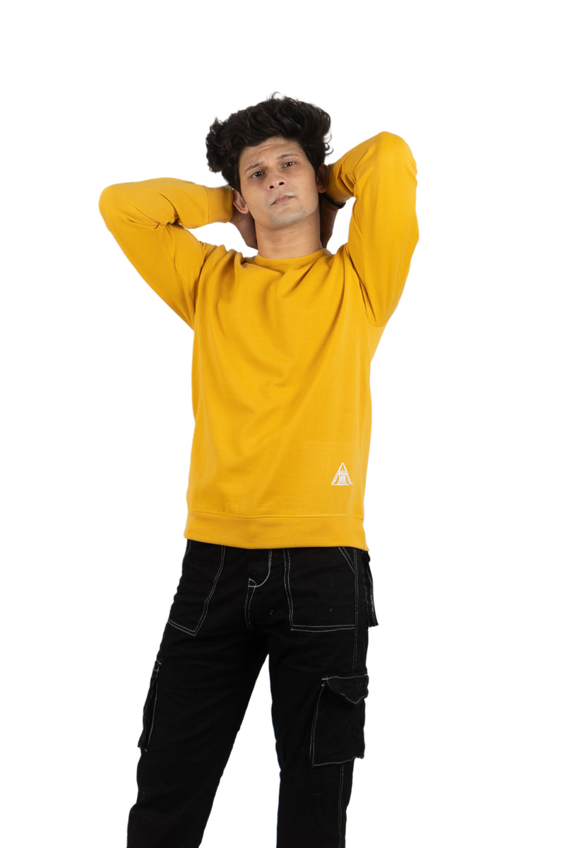 WHT YOU WEAR || Classic Crew Neck Yellow Sweatshirt, Long Sleeve