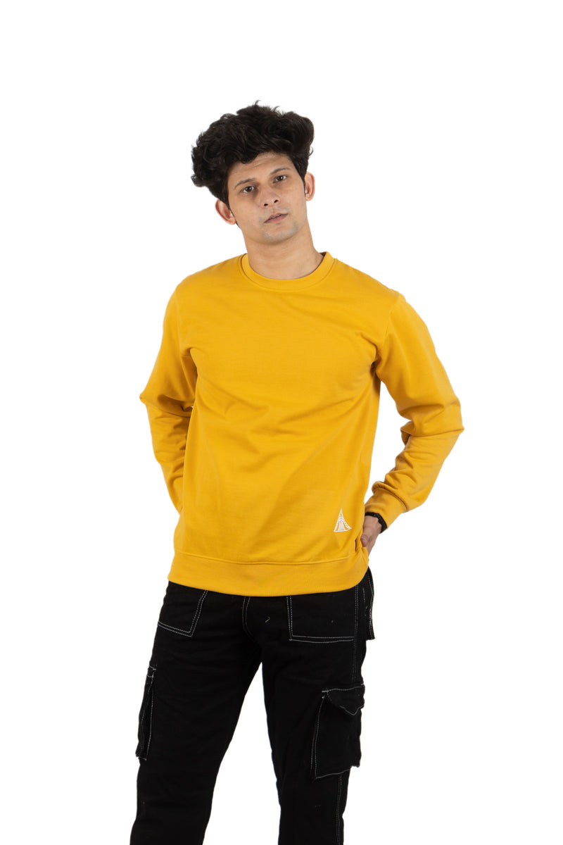 WHT YOU WEAR || Classic Crew Neck Yellow Sweatshirt, Long Sleeve