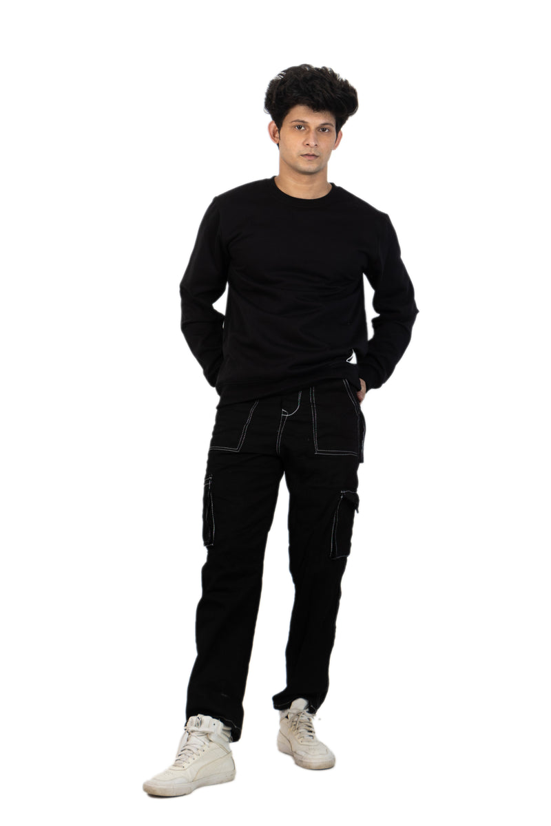 WHT YOU WEAR || Classic Crew Neck Black Sweatshirt, Long Sleeve