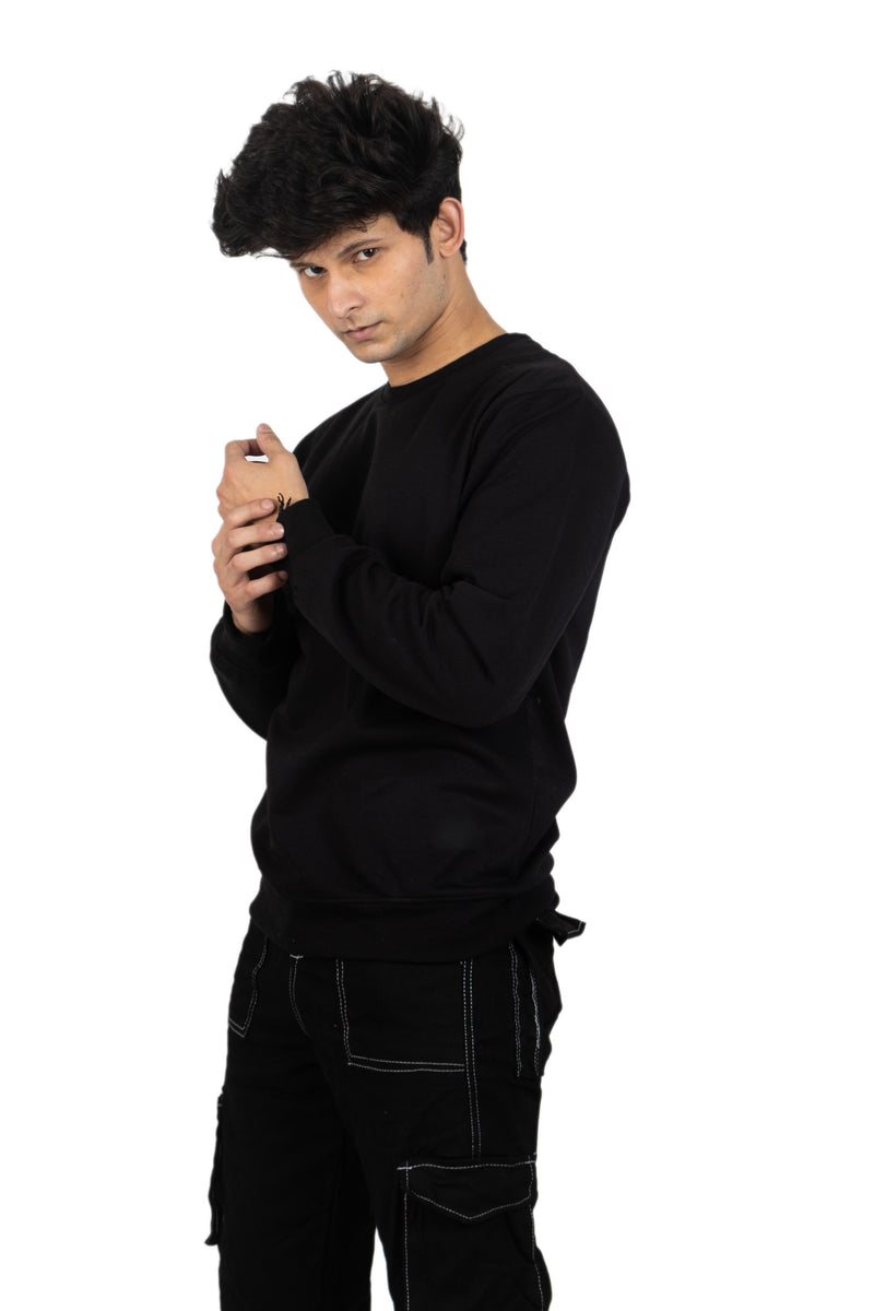 WHT YOU WEAR || Classic Crew Neck Black Sweatshirt, Long Sleeve