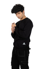 WHT YOU WEAR || Classic Crew Neck Black Sweatshirt, Long Sleeve