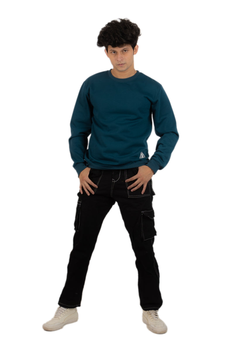 WHT YOU WEAR || Classic Crew Neck Teal Blue Sweatshirt, Long Sleeve