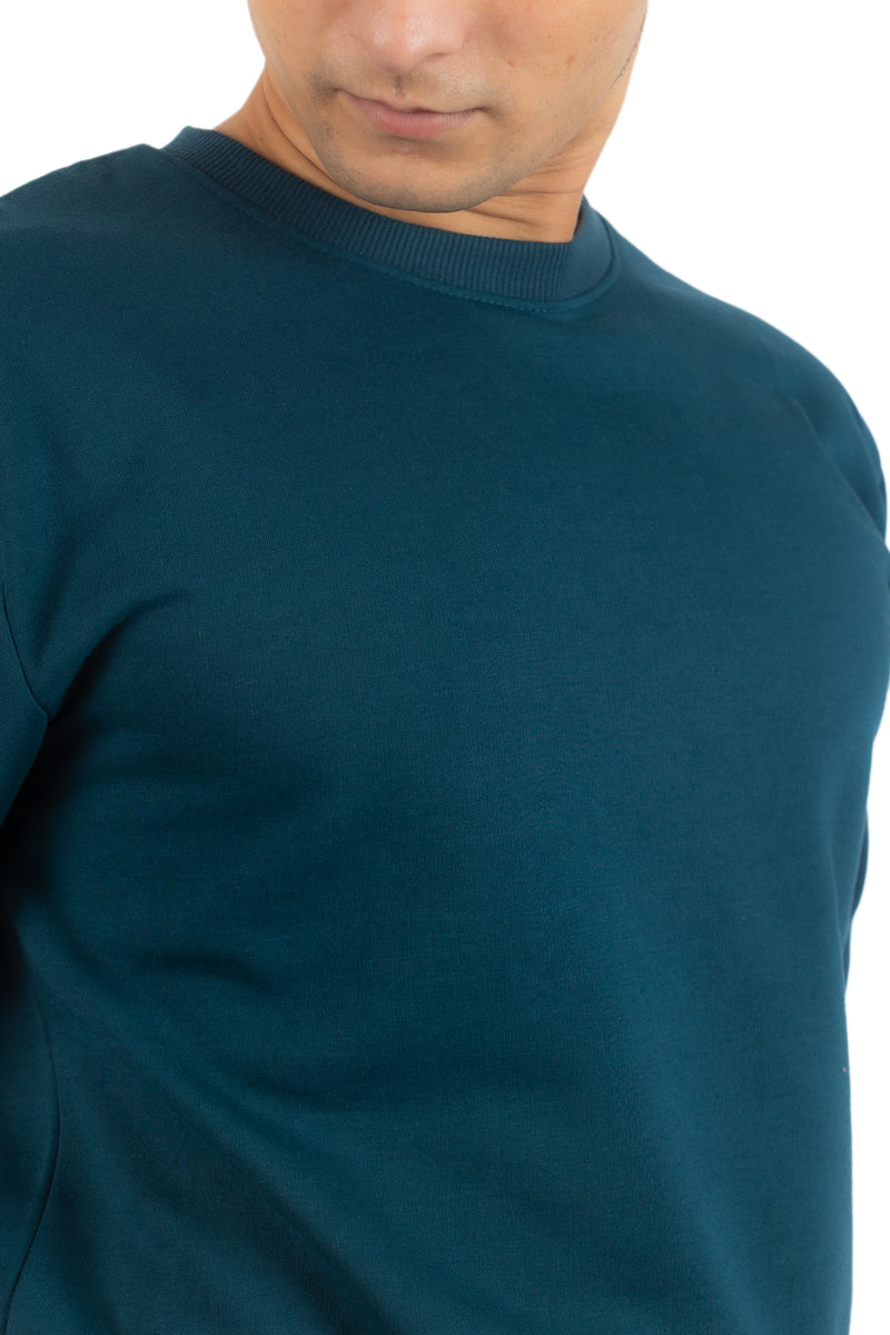 WHT YOU WEAR || Classic Crew Neck Teal Blue Sweatshirt, Long Sleeve
